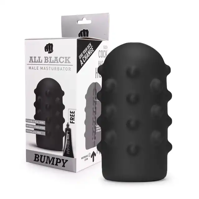 All Black - Bumpy Masturbator. Super masturbator, dyskretny i elastyczny. Czarna klasyka. 