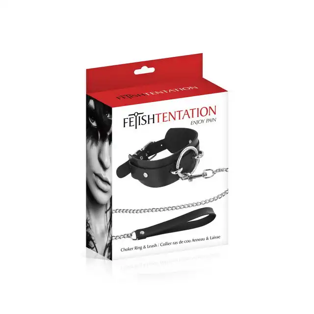 Fetish Tentation - Choker with Leash. Elegancka klasyczna obroża ze smyczą. 