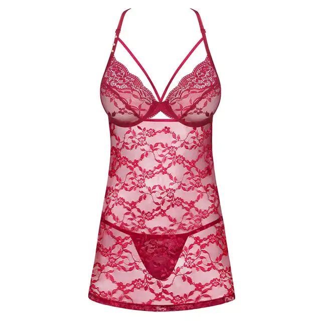 Obsessive - Ivetta komplet babydoll i stringi czerwona S/M