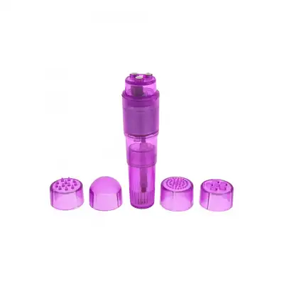 ToyJoy - Pocket Rocket Purple. Biały mini wibrator z 4 wymiennymi końcówkami stymulującymi!