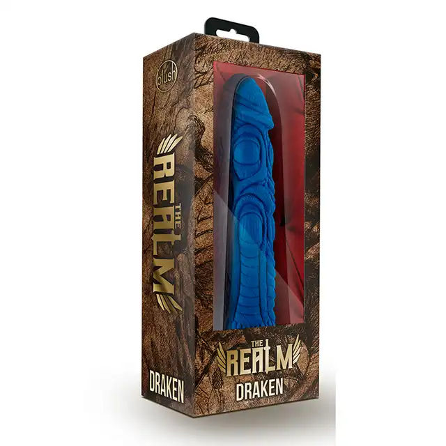 The Realm - Draken Lock On Dildo Blue. Smocze dildo idealne do rękojeści w kształcie miecza. 