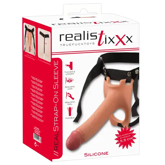 RealistiXXX - Sleeve Strap-on. Strapon unisex, wydłuża penisa o kilka cm! Przyjemny w dotyku matriał, realistyczny wygląd. 