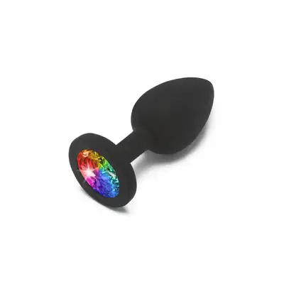 Anal Play by Toy Joy - Rainbow Booty Jewel Large. Mały silikonowy korek analny z mieniącym się diamencikiem. 4,5 cm x 9 cm. 