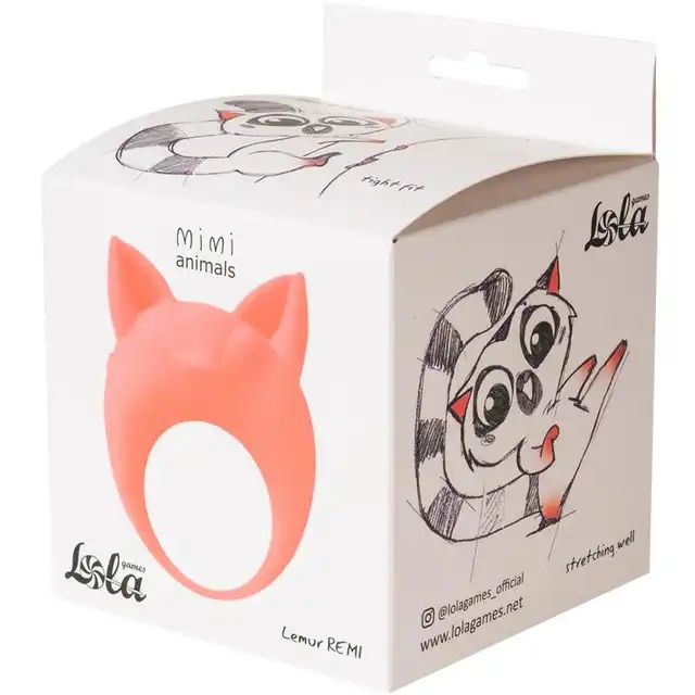 Lola - Mimi Animals Collection Lemur Remi Orange. Słodki wibrujący, elastyczny ring na penisa! Wysoka jakość, uroczy design. 