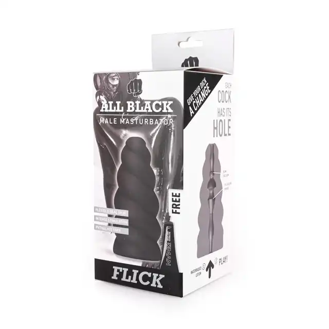 All Black - Flick Masturbator. Zakręcony, falisty masturbator z wyjątkowo silnie stymulującym tunelem. 