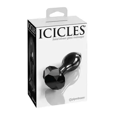 Icicles - No. 78. Szklany czarny plug analny z błyszczącym diamencikiem. 3 cm szerokości, 7 cm długości. 