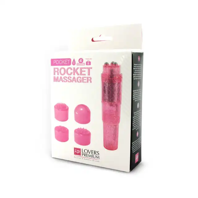 Lovers Premium - Pocket Rocket Massager Pink. Mini masażer z wymiennymi końcówkami. 