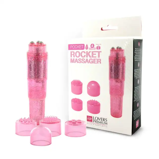 Lovers Premium - Pocket Rocket Massager Pink. Mini masażer z wymiennymi końcówkami. 