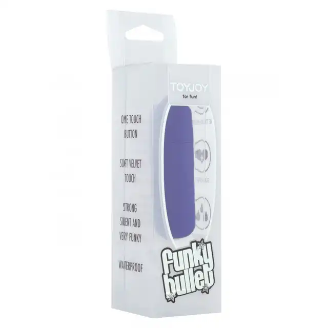 ToyJoy - Funky Bullet. Purpurowy mini wibrator wysokiej jakości. Pokryty aksamitnym silikonem.  