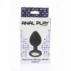 Anal Play by Toy Joy - Diamond Booty Jewel Medium. Średniej wielkości silikonowy korek analny ze srebrnym. 3,5 cm x 8 cm. 