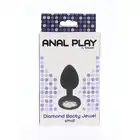 Anal Play by Ty Joy - Diamond Booty Jewel Medium. Średniej wielkości silikonowy korek analny ze srebrnym. 3,5 cm x 8 cm. 