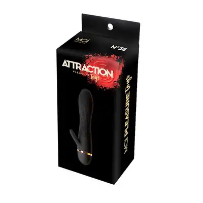Attraction - Mai No.58 Vibrator  Black. Prążkowany wibrator ze stymulatorem łechtaczki w kolorze czarnym