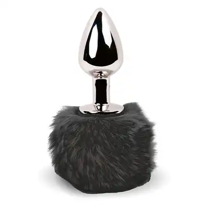 Feelztoys - Bunny Tail Butt Plug Black. Urocza czarna wtyczka analna  czarnym ogonkiem.