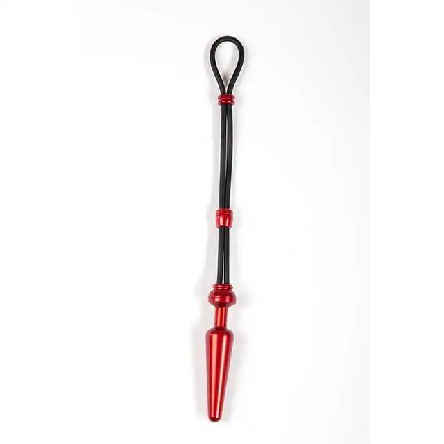 Andaro - Cock Grip Plug Medium Red. Regulowany ring na penisa z wtyczką analną 