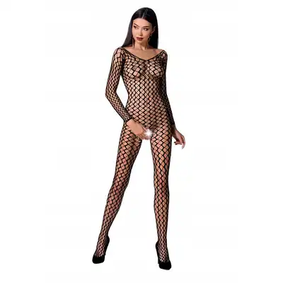 Passion - elegancka czarna Siateczna/Bodystocking z otwartym krokiem. rozmiar Uniwersalny. Model: BS068B