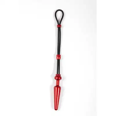 Andaro - Cock Grip Plug Medium Red. Regulowany ring na penisa z wtyczką analną 