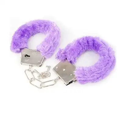 Furry cuffs, colour purple, in colour box