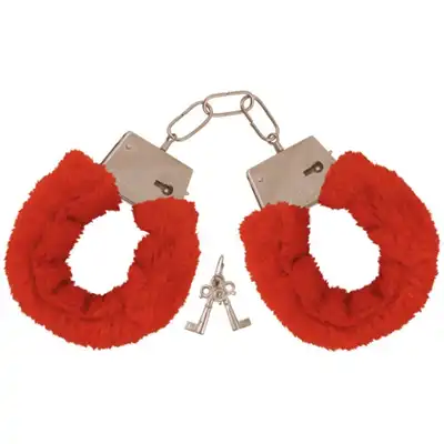 Furry cuffs, colour red, in colour box