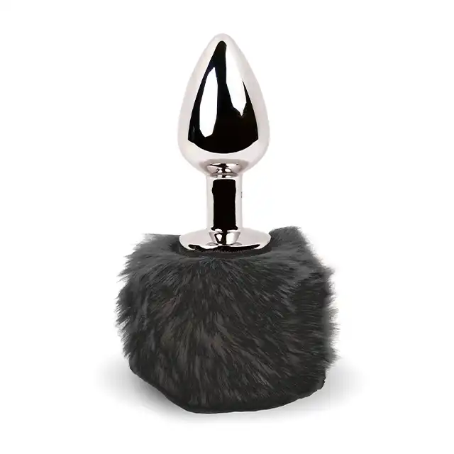 Feelztoys - Bunny Tail Butt Plug Black. Urocza czarna wtyczka analna  czarnym ogonkiem.