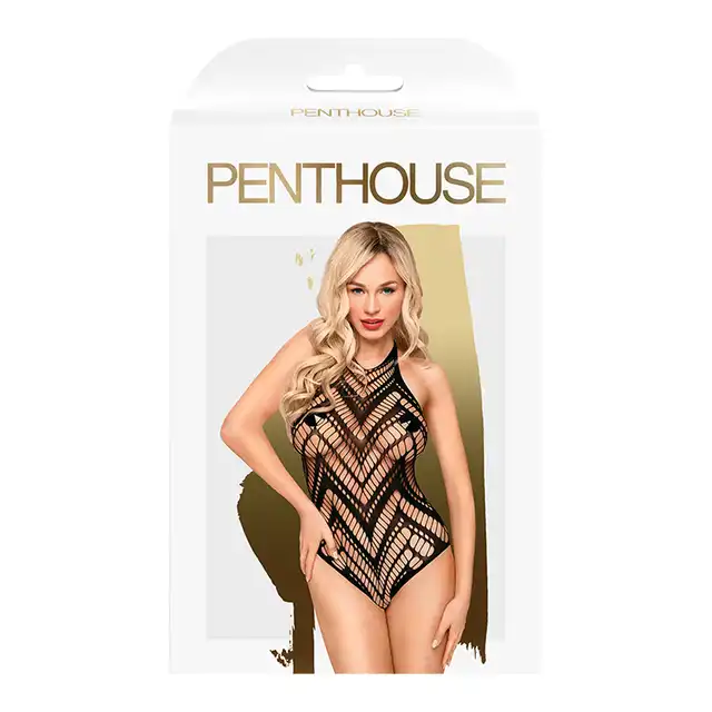 Penthouse - Go Hotter S/L. Czarne zmysłowe bodystockingowe body