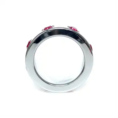Pierścień-Metal Cock Ring with Pink Diamonds Medium
