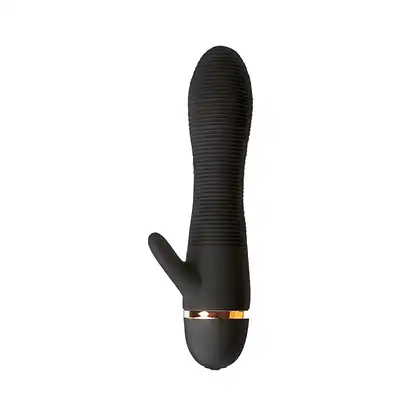 Attraction - Mai No.58 Vibrator  Black. Prążkowany wibrator ze stymulatorem łechtaczki w kolorze czarnym