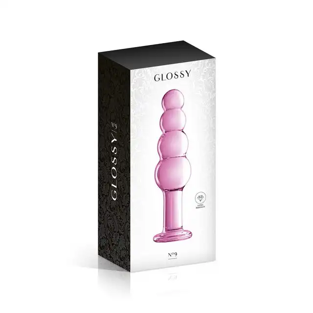 Glossy Toys - No.9 Pink Dildo. Szklane różowe dildo. 4 korale, mocna stymulacja