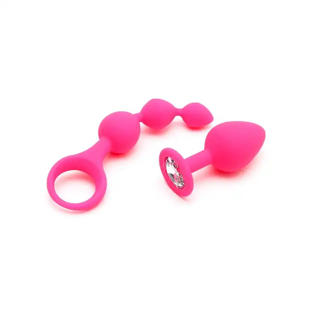 Rimba - Barcelona Anal Play Set. Dwuczęściowy zestaw z plugiem i koralikami. Bardzo gładki silikon