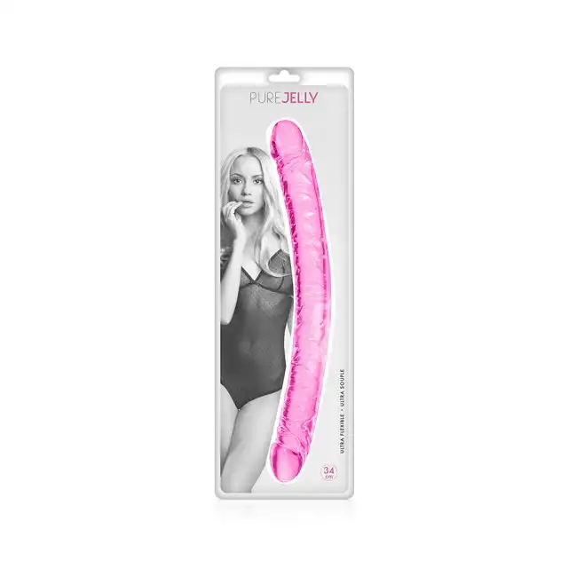 Pure Jelly - Double Dong Dildo. Dwustronne elastyczne dildo żelowe 34 cm. Różowe