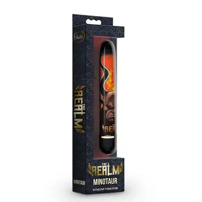 The Realm - Minotaur Red. Klasyczny wibrator z nadrukiem dzikiego minotaura. Mega Sale!