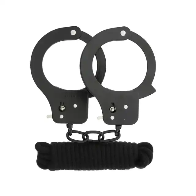Dream Toys - All Time Favorites Metal Cuffs &amp; Rope 3M - zestaw czarnych kajdanek i liny