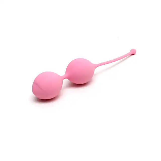 Rimba - Brussels Kegel Balls. Jasnoróżowe kulki gejszy 55 gramów. Gładki silikon i wygodny sznureczek