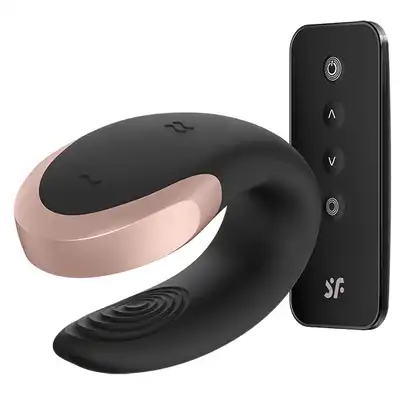 Satisfyer - Double Love Black. Silikonowy wibrator dla par sterowany przez pilota lub aplikację