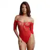 Le Desir - Rhinestone Teddy O/S. Czerwone zmysłowe body z rękawami 3/4