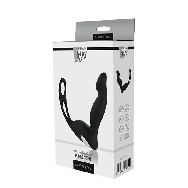 Dream Toys - Cheeky Love P-Pleaser Enhance. 3 w 1: masażer prostaty, krocza oraz ring na penisa! Czarny silikon