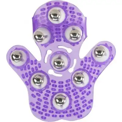 Powerbullet - Roller balls Massager. Fioletowy masażer do ciała w kształcie dłoni ze stalowymi ruchomymi kuleczkami