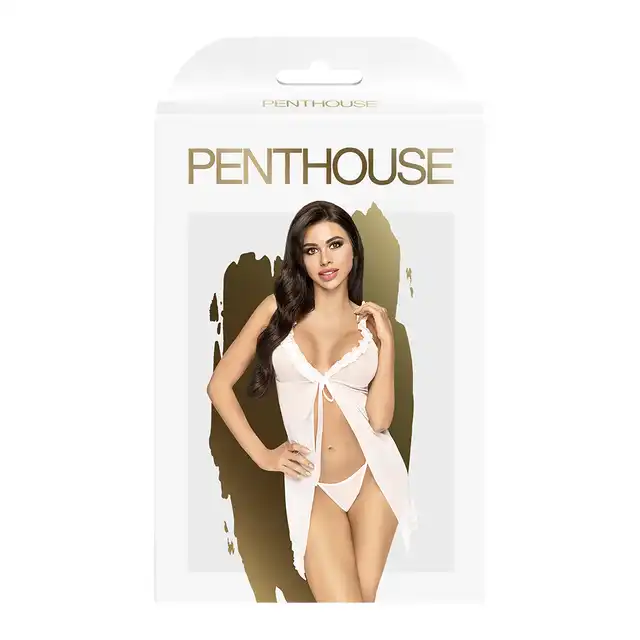 Penthouse - After Sunset S/M.  Zmysłowa i romantyczna biała koszulka z delikatnymi falbankami