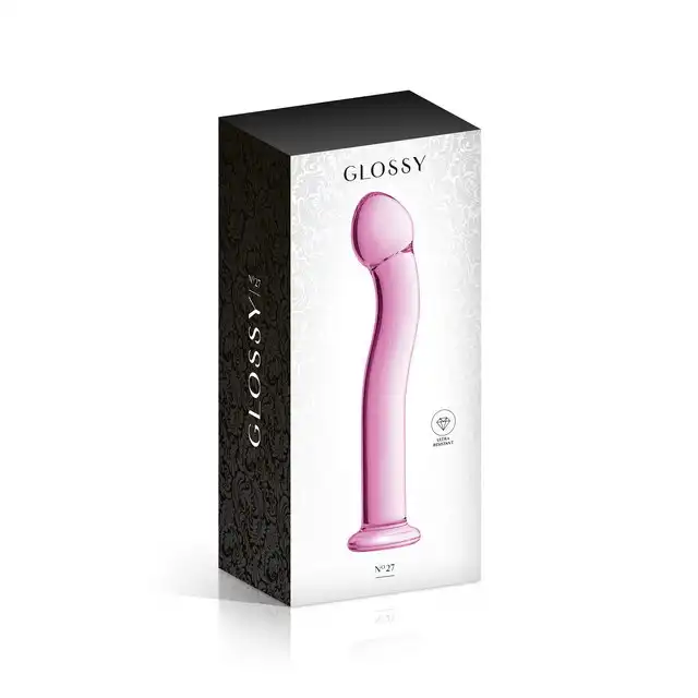 Glossy Toys - No.27 Pink Dildo point G. Różowe lekko zakrzywione szklane dildo do punktu G