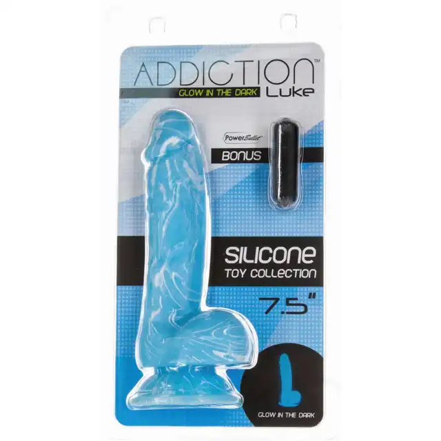 Addiction - Luke Glow In The Dark Dildo - 19 centymetrowe, niebieskie dildo, świecące w ciemności!