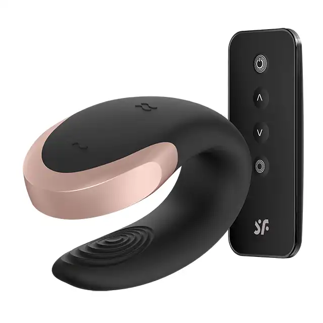 Satisfyer - Double Love Black. Silikonowy wibrator dla par sterowany przez pilota lub aplikację