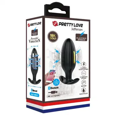 Pretty Love - Jefferson Shocking Butt Plug - czarny korek analny z elektrostymulacją