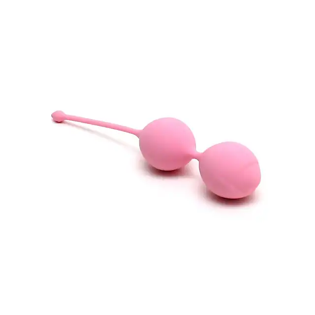 Rimba - Brussels Kegel Balls. Jasnoróżowe kulki gejszy 55 gramów. Gładki silikon i wygodny sznureczek