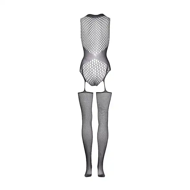 Le Desir - Contrast Suspender Bodystocking - Black - O/S. Seksowny, czarny bodystocking podkreślający talię, biust i pośladki!