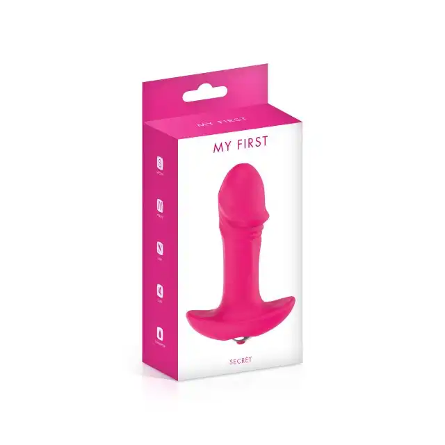 My First - Secret Plug Pink. Plug wibrujący o ergonomicznym kształcie. 10,2 cm i eko silikon