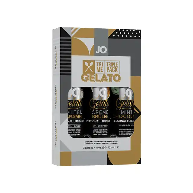 System Jo - Tri Me Triple Gelato. 3-pak lubrykantów wodnych. Krem Brulee, Słony Karmel i Miętowa Czekolada. 3x30ml