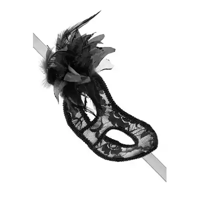 Concorde - Masque La Traviata Noir. Czarna zmysłowa maska z kwiatową koronką. Aplikacja z tiulu i piór