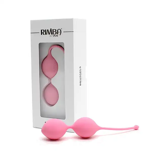 Rimba - Brussels Kegel Balls. Jasnoróżowe kulki gejszy 55 gramów. Gładki silikon i wygodny sznureczek
