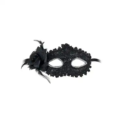 Concorde - Masque Bella Figura - czarna zmysłowa maska z cekinami i różą