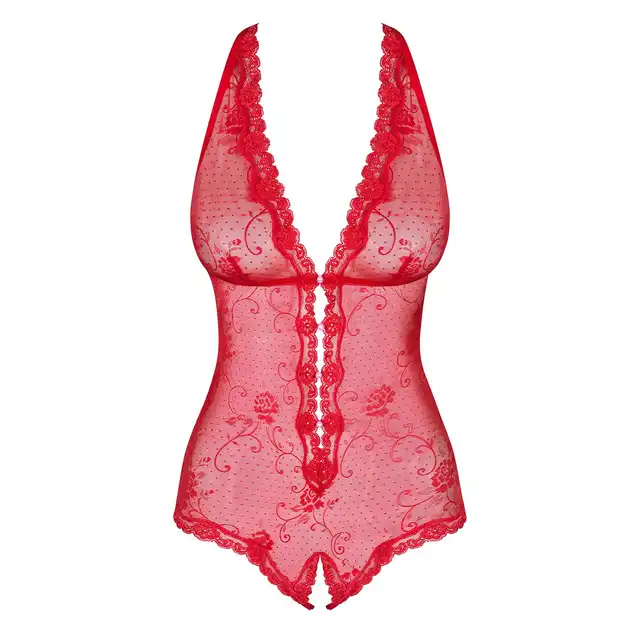 Obsessive - Fiorenta body czerwone L/XL. Seksowne body z kwiatową koronką 