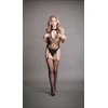 Le Desir - Contrast Suspender Bodystocking - Black - O/S. Seksowny, czarny bodystocking podkreślający talię, biust i pośladki!